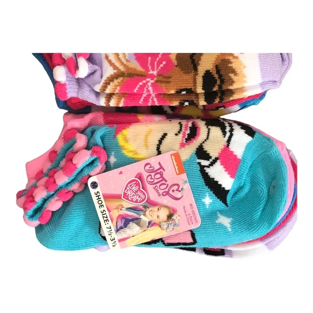 Jojo Siwa pom pom multi no show socks size medium (fits shoe 7.5-3.5) 5pairs new